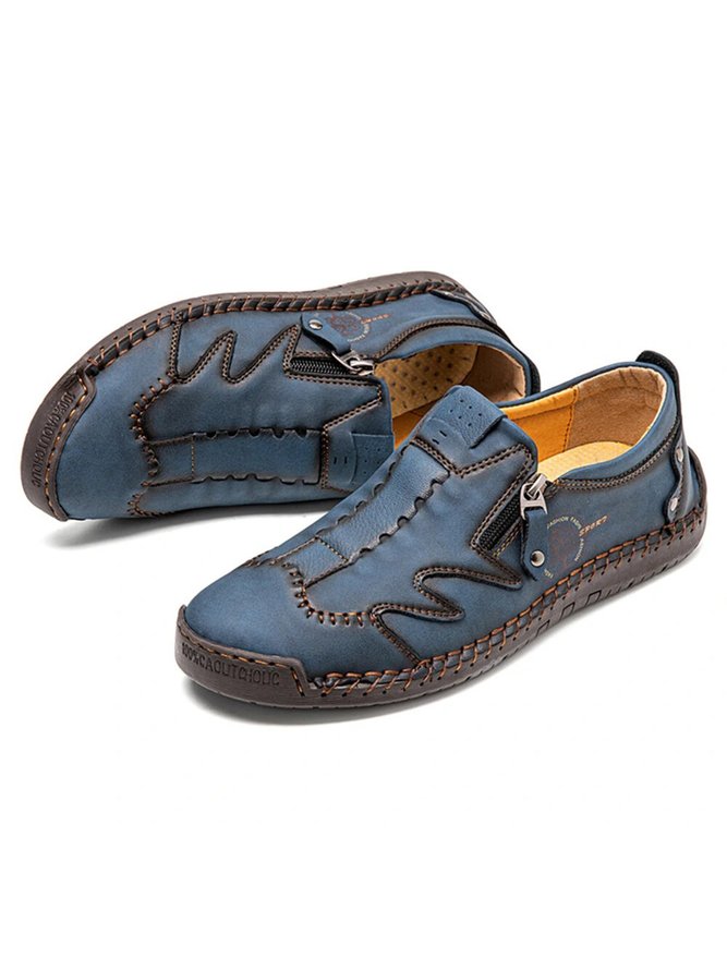 Mens‘s Plus Size Handmade Sewn Stitching Flat Moccasin Shoes