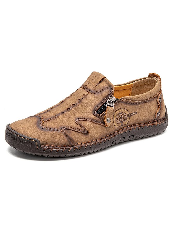 Mens‘s Plus Size Handmade Sewn Stitching Flat Moccasin Shoes