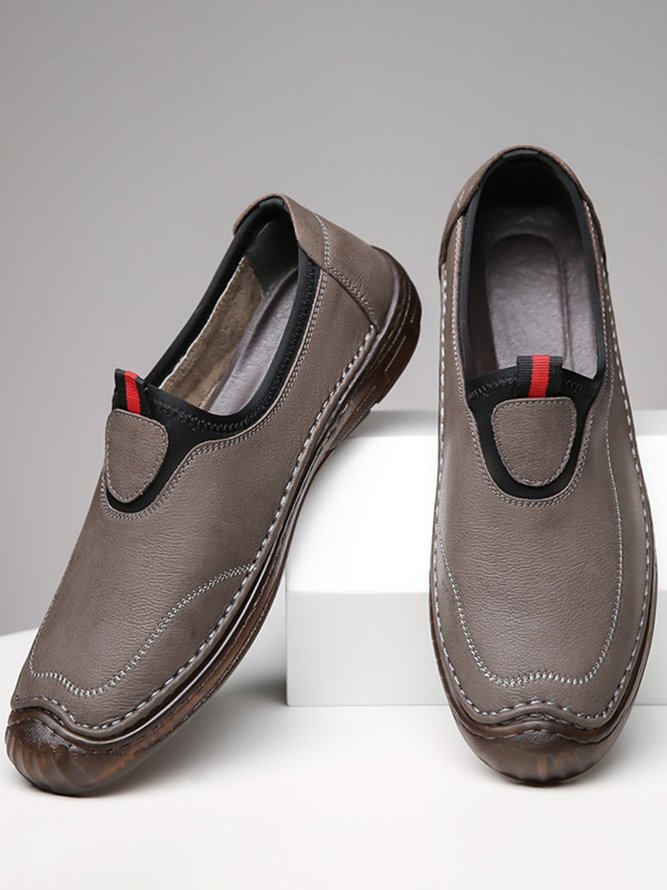 Mens's Casual Handmade Sewn Stitching Slip On Leather Shoes