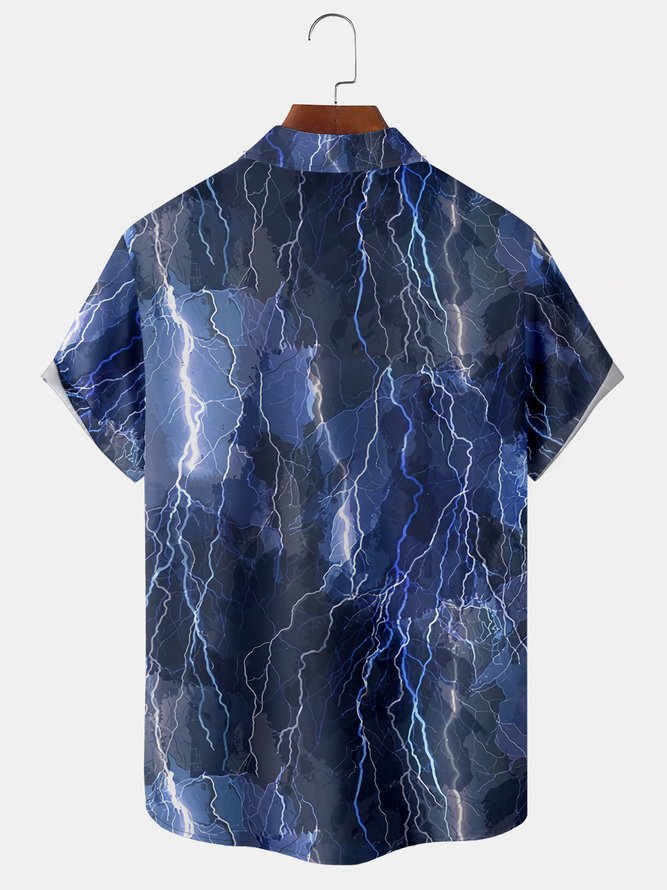 Art Lightning Chest Pocket Short Sleeve Shirt
