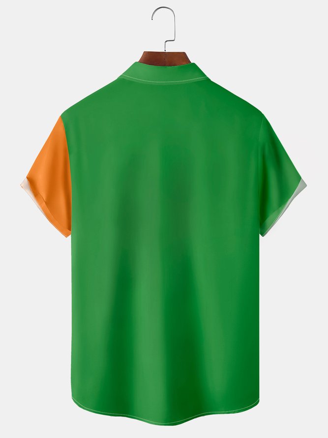 St Patricks Day Flag Gnomes Chest Pocket Short Sleeve Shirt
