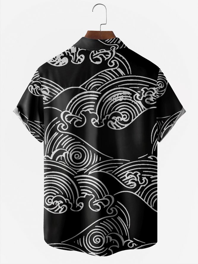 Japanese Clouds Chest Pocket Short Sleeve Casual Shirt