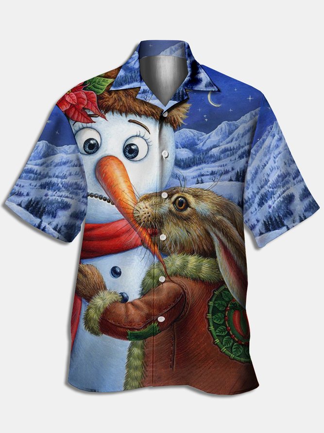 Christmas Snowman Short Sleeve Camp Shirt