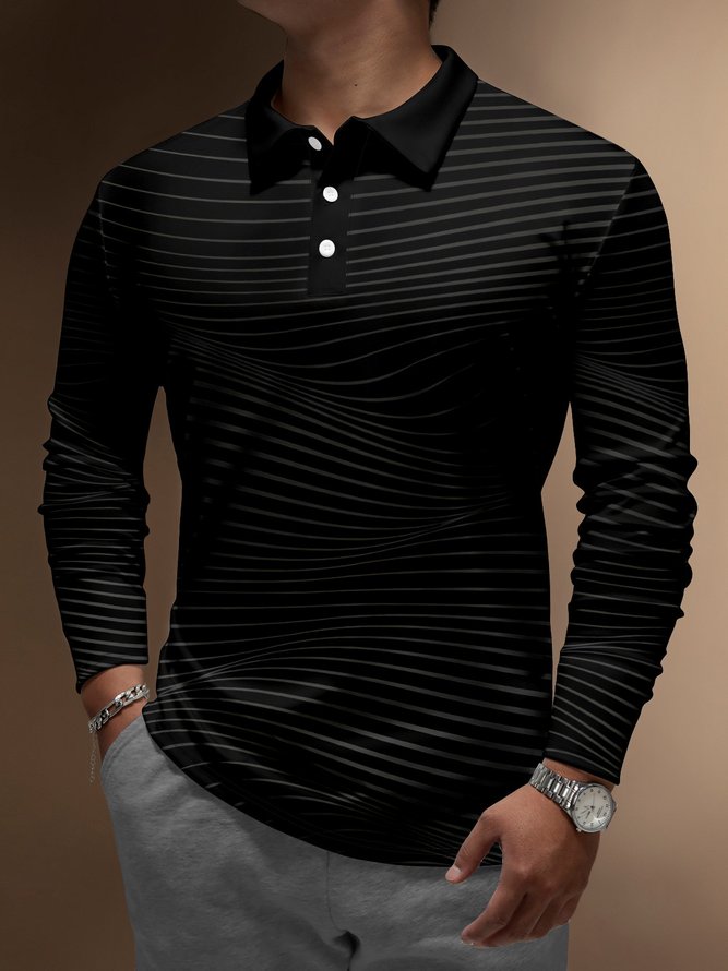 Abstract Line Buttons Long Sleeve Polo