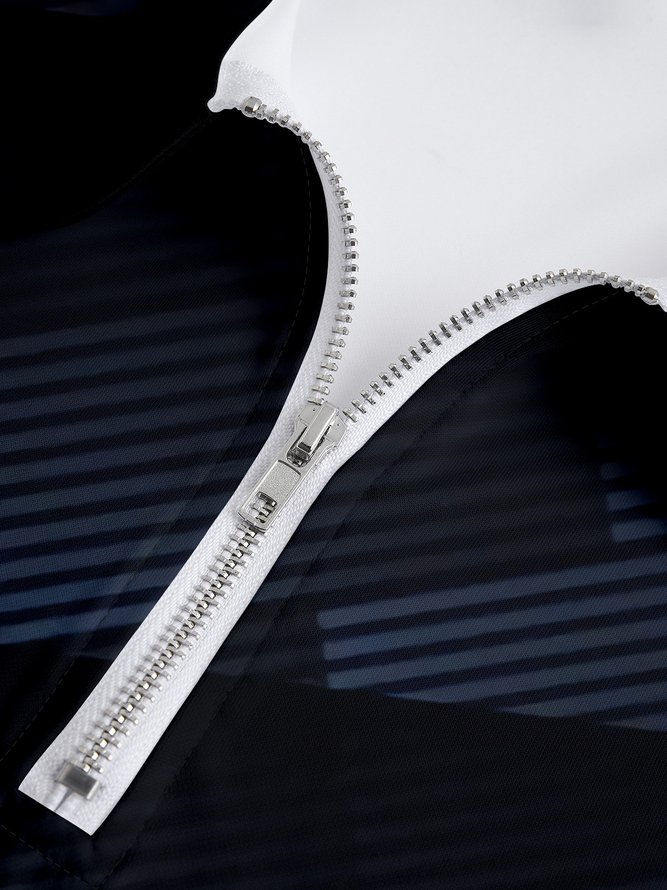 Gradient Irregular Stripe Zip Long Sleeve Polo