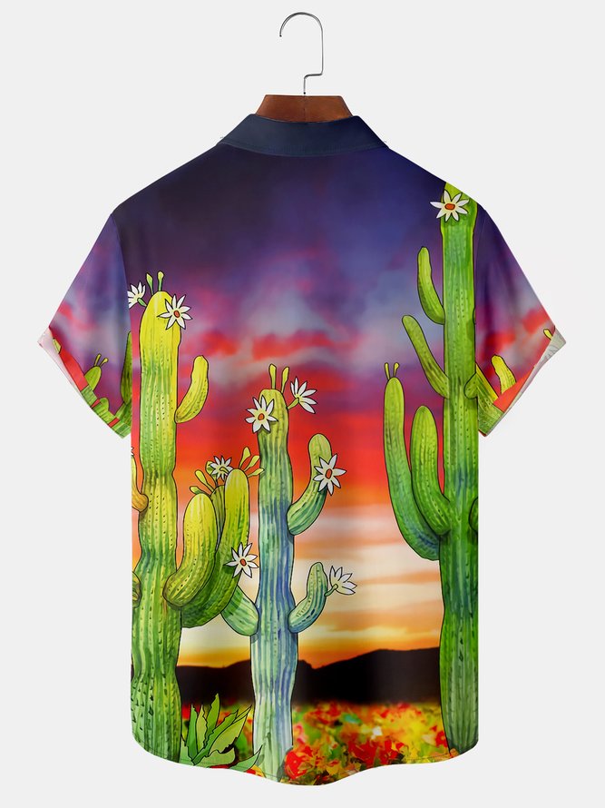 Cactus Chest Pocket Short Sleeve Hawaiian Shirt