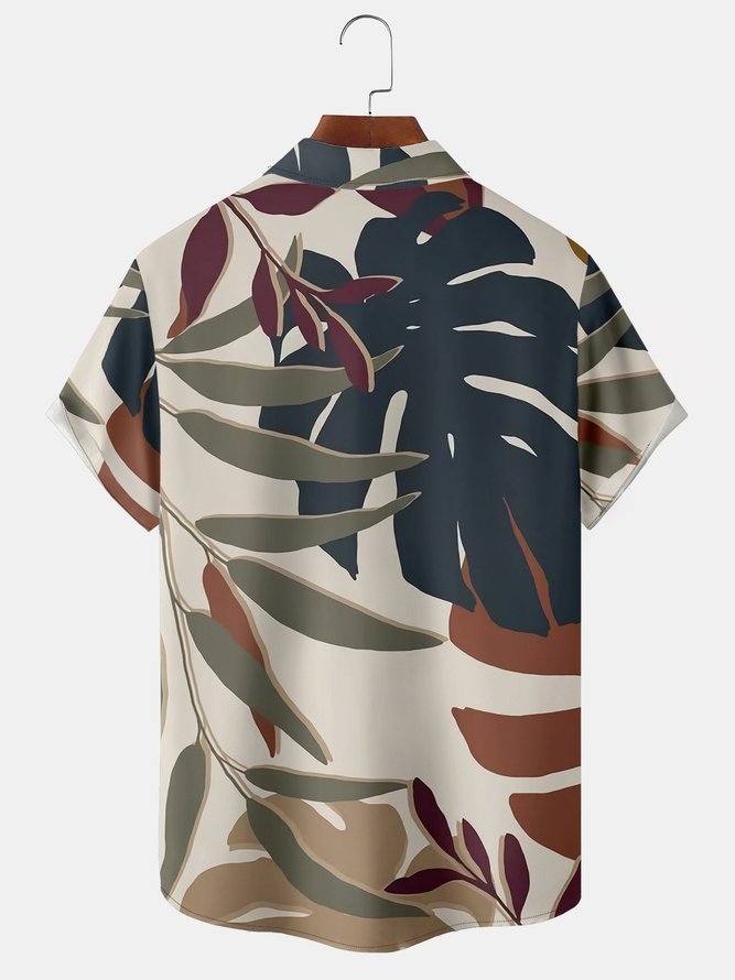 Monstera Leaf Chest Pocket Short Sleeve Hawaiian Shirt
