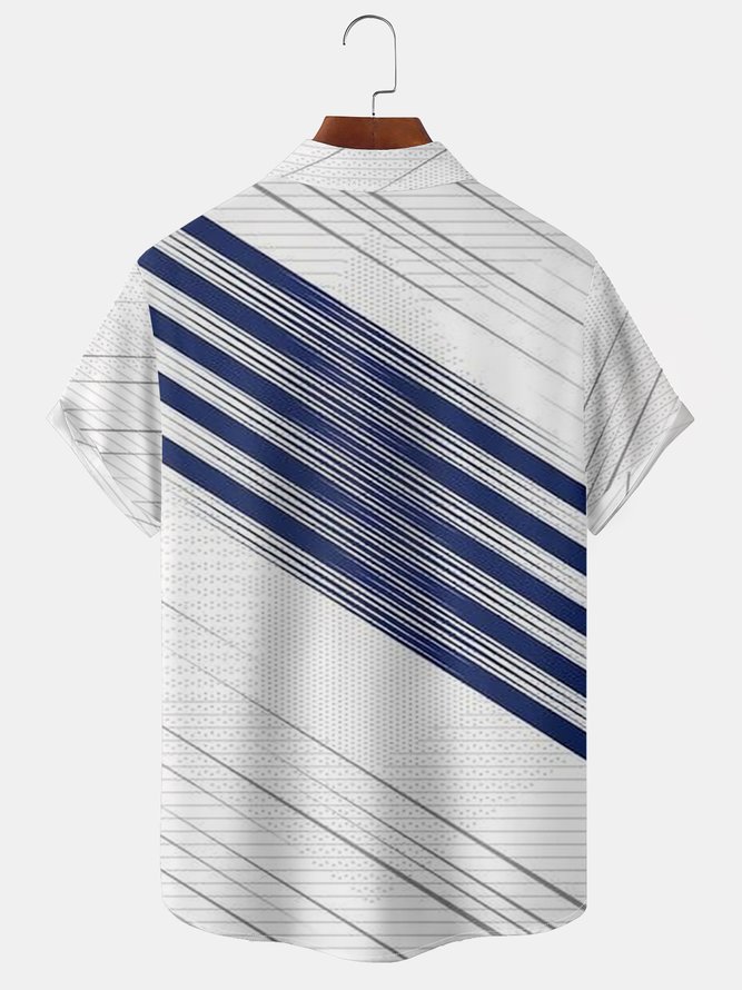 Geometric Stripes Chest Pocket Short Sleeve Shirt
