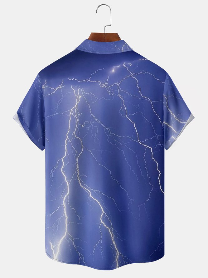 Sky Lightning Chest Pocket Short Sleeve Casual Shirt