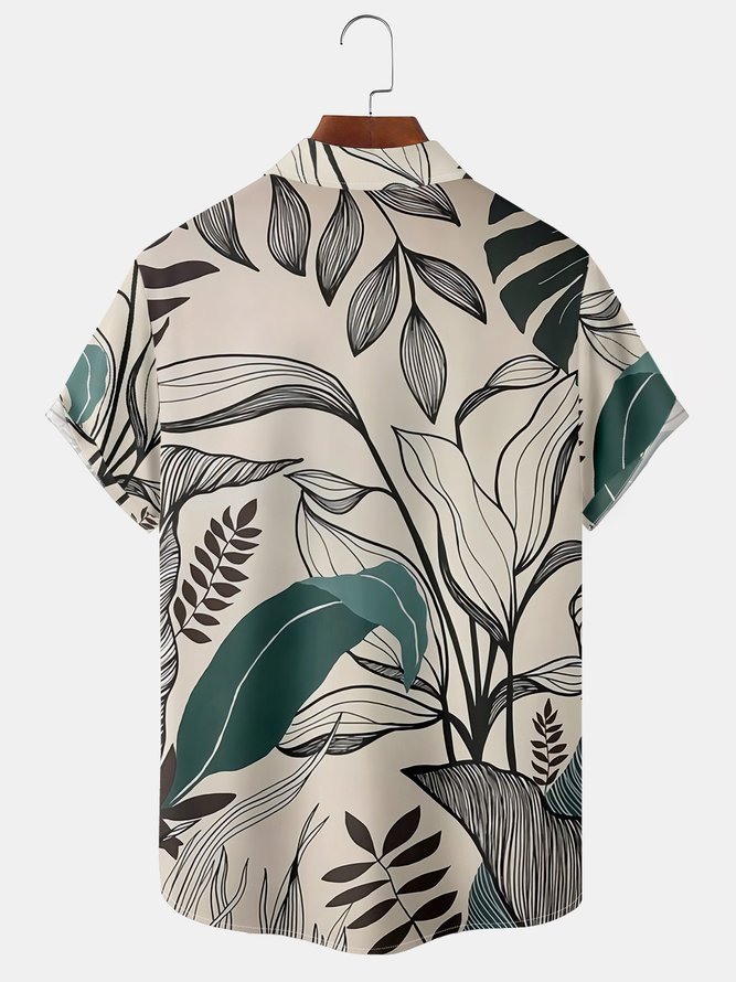 Retro Leaf Chest Pocket Short Sleeve Hawaiian Shirt
