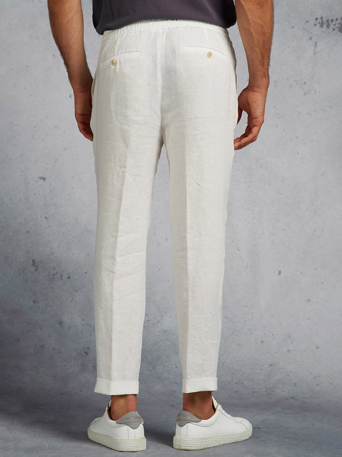 Plain Cotton Elastic-Waist  Wide leg Pants
