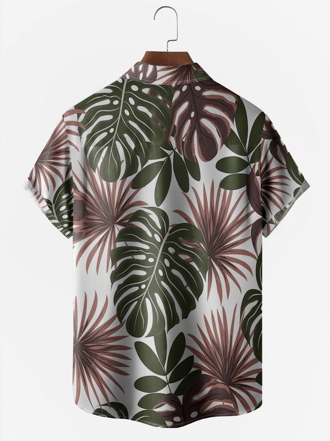Leaves Chest Pocket Short Sleeve Hawaiian Shirt