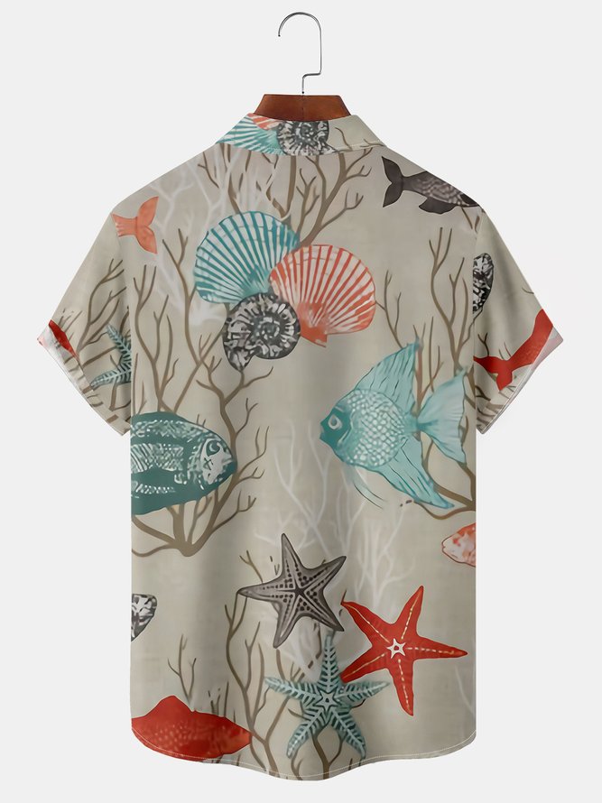 Marine Life Chest Pocket Short Sleeve Hawaiian Shirt