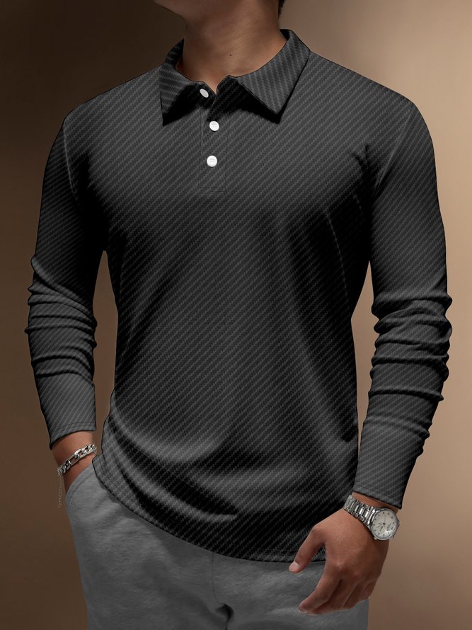 Striped Buttons Long Sleeve Polo
