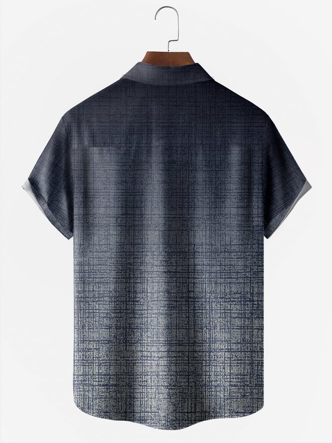Gradient Texture Chest Pocket Short Sleeve Casual Shirt