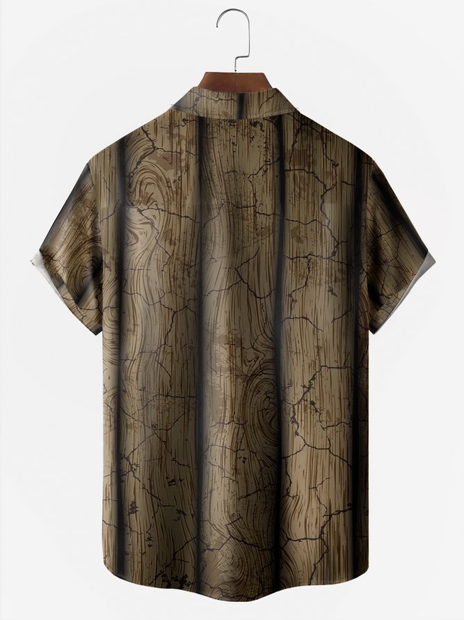 wood texture Chest Pocket Short Sleeve Casual Shirt