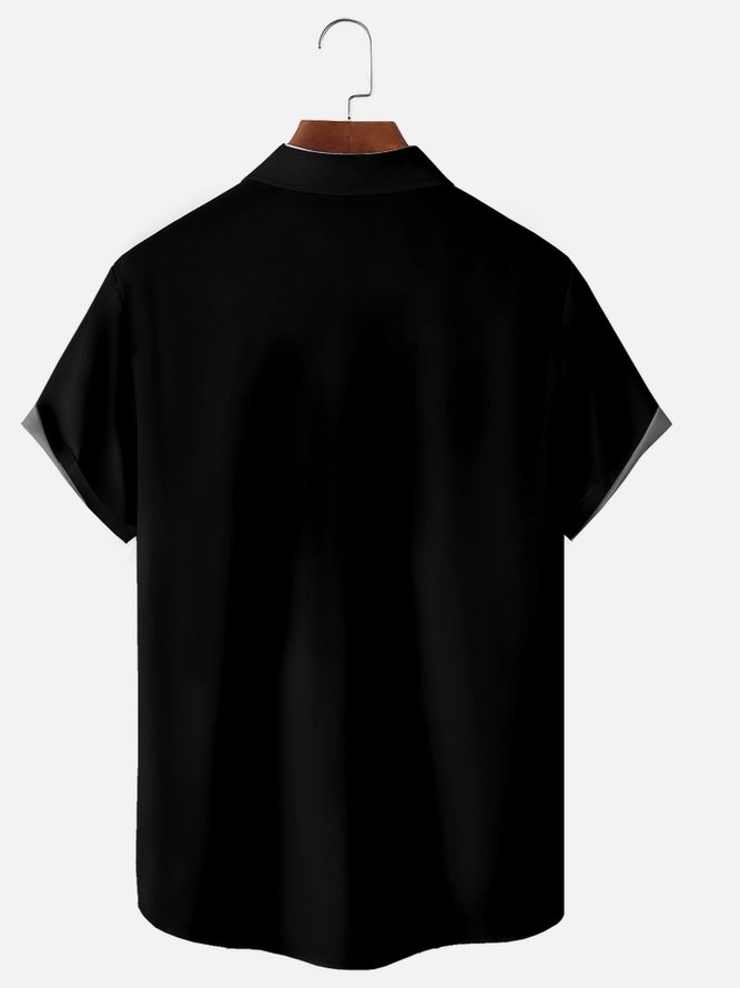 Gradient Color Chest Pocket Short Sleeve Bowling Shirt