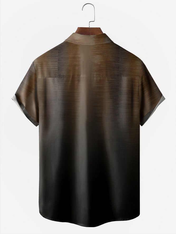 Gradient Texture Chest Pocket Short Sleeve Casual Shirt