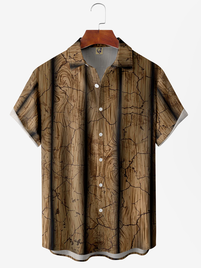 wood texture Chest Pocket Short Sleeve Casual Shirt