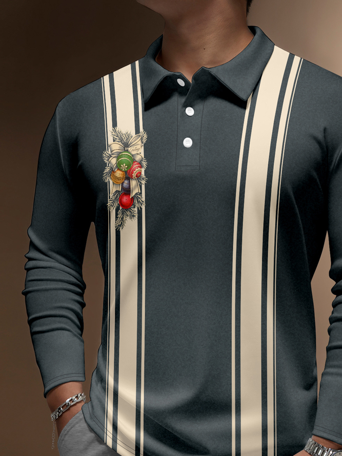 Christmas Buttons Long Sleeve Bowling Polo
