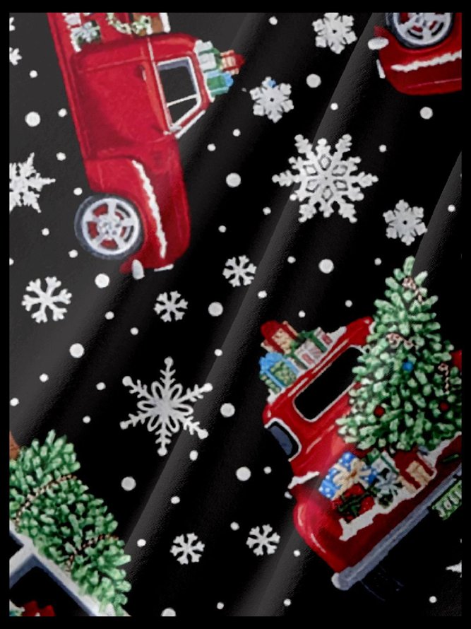 Christmas Cars Chest Pocket Short Sleeve Casual Shirt