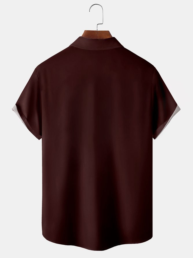 Metallic Chest Pocket Short Sleeve Bowling Shirt