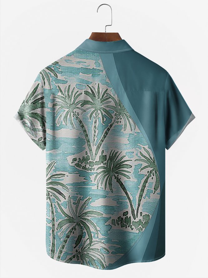 Ink Painting Coconut Tree Chest Pocket Short Sleeve Hawaiian Shirt