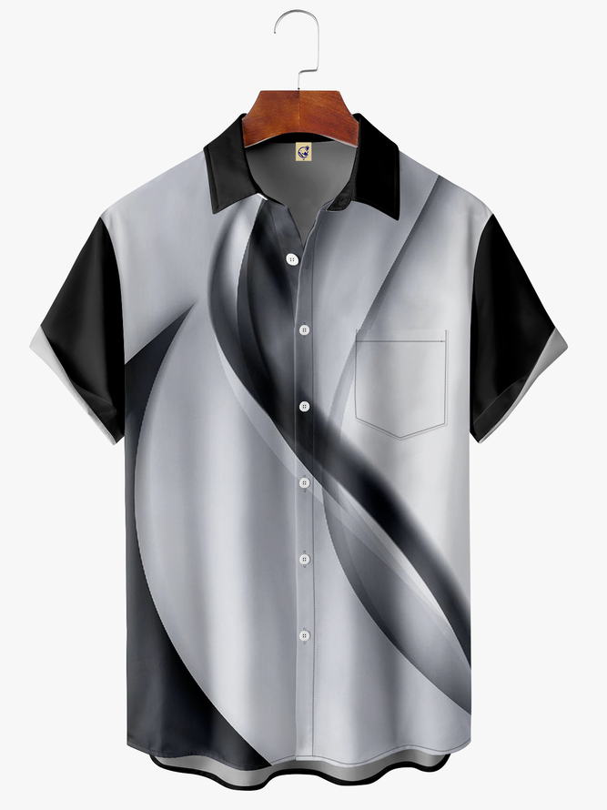 Abstract Lines Chest Pocket Short Sleeve Casual Shirt