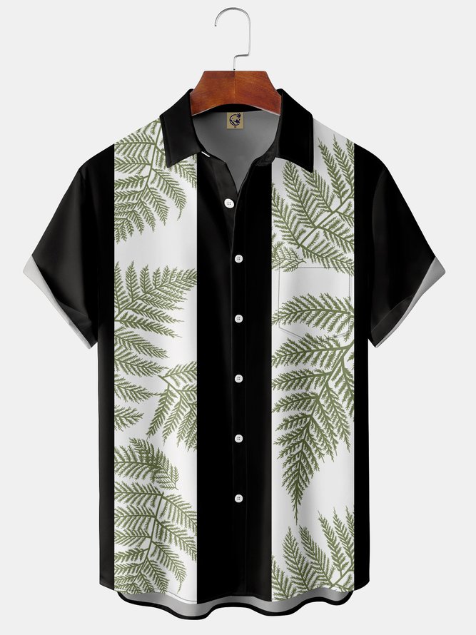 Leaf Breast Pocket Short Sleeve Hawaiian Shirt