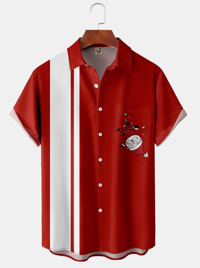 Santa Chest Pocket Short Sleeve Bowling Shirt
