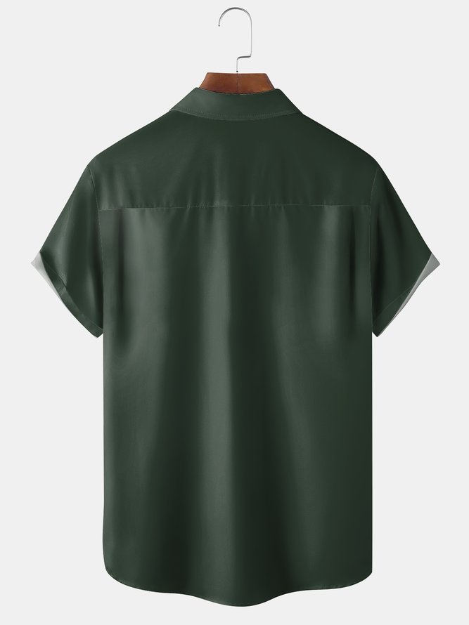 Brazil Color Coconut Tree Chest Pocket Short Sleeve Hawaiian Shirt