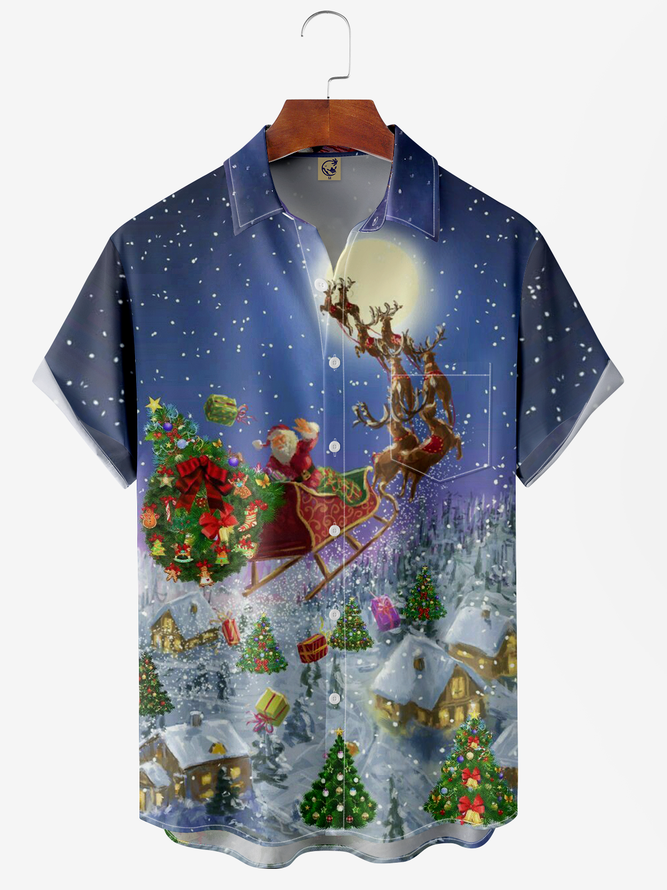 Christmas Chest Pocket Short Sleeve Casual Shirt