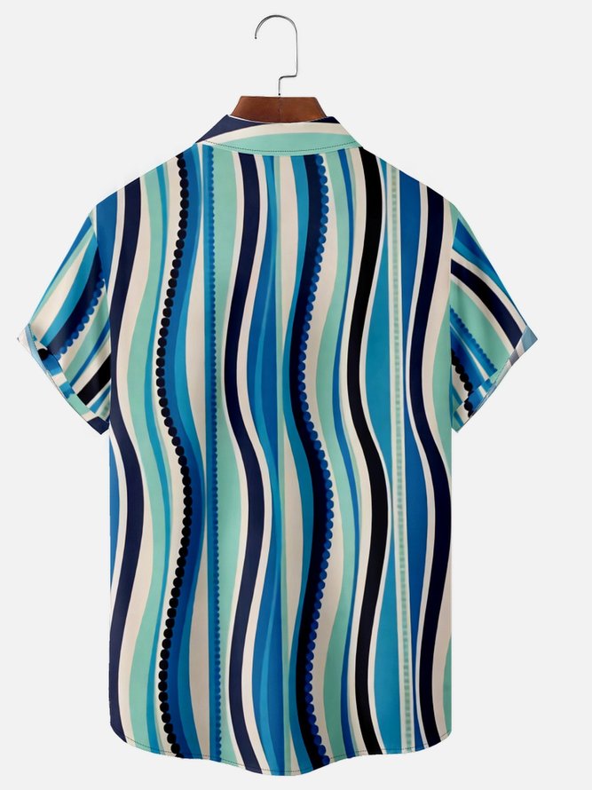 Wave Stripes Chest Pocket Short Sleeve Casual Shirt