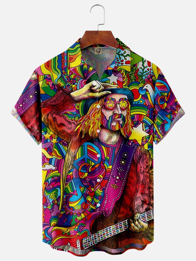 Hippies Music Chest Pocket Short Sleeve Shirt