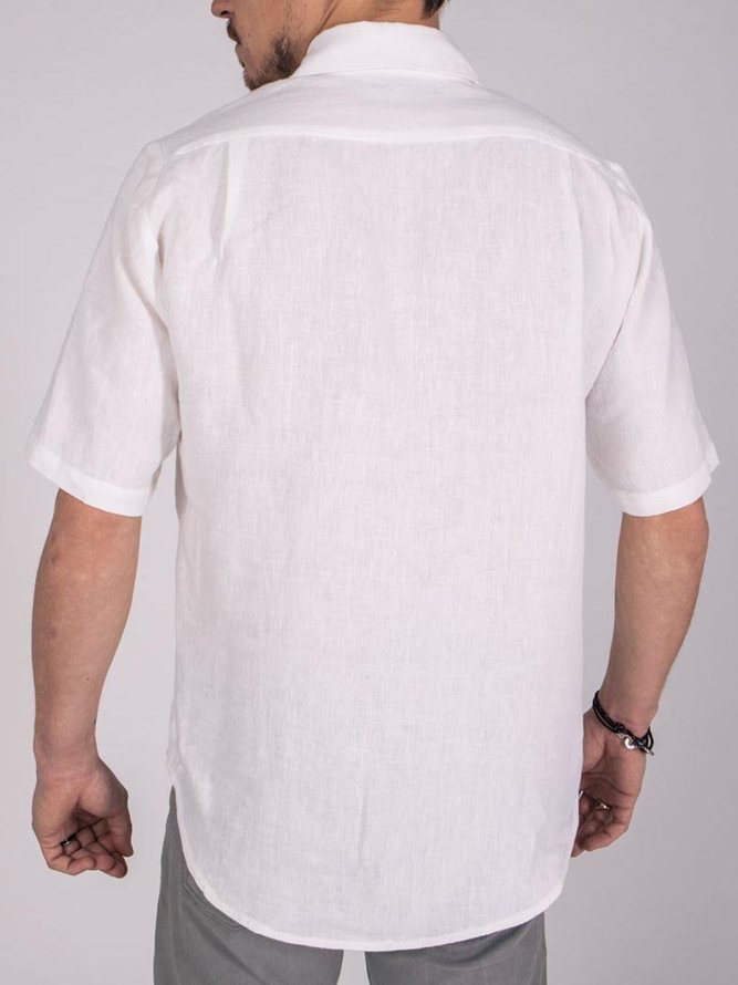 Cotton And Linen Chest Pocket Short Sleeve Shirt