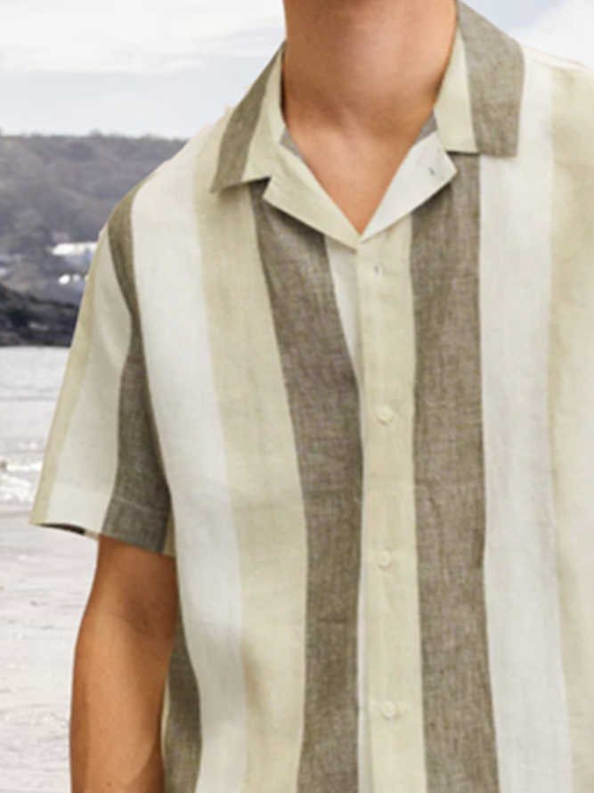 Wide Stripe Short Sleeve Casual Shirt