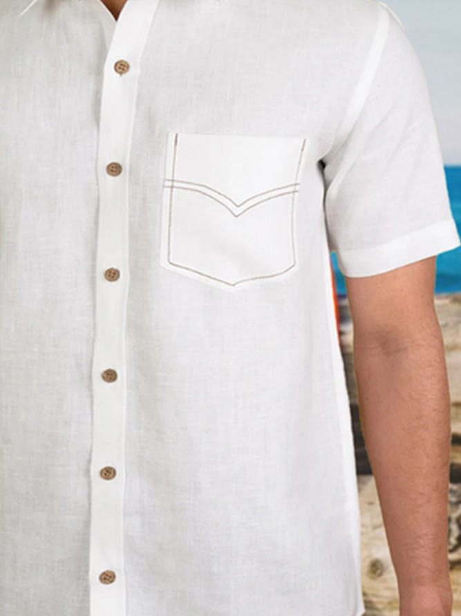Cotton And Linen Short Sleeve Casual Shirt