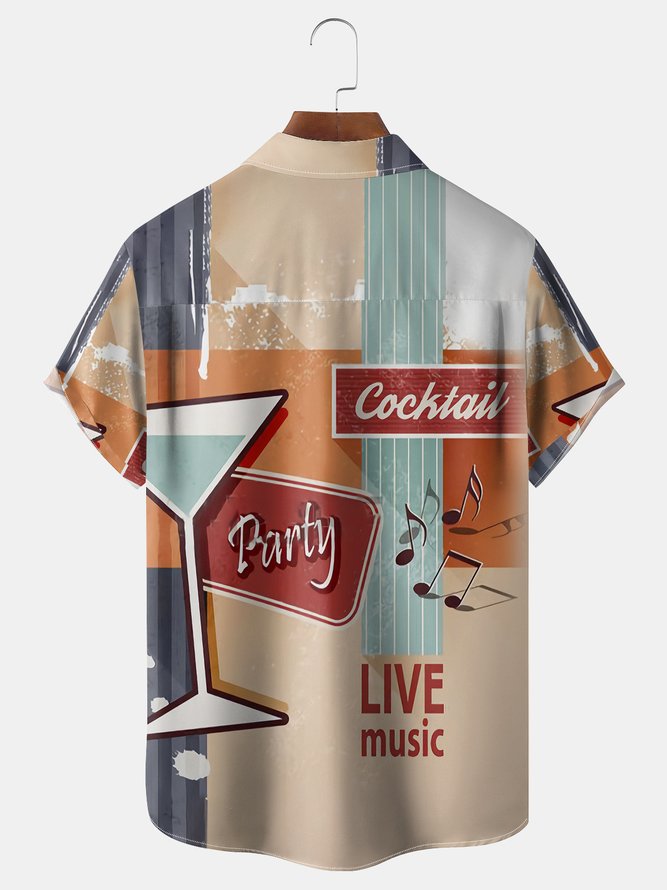 Cocktail Music Chest Pocket Short Sleeve Hawaiian Shirt