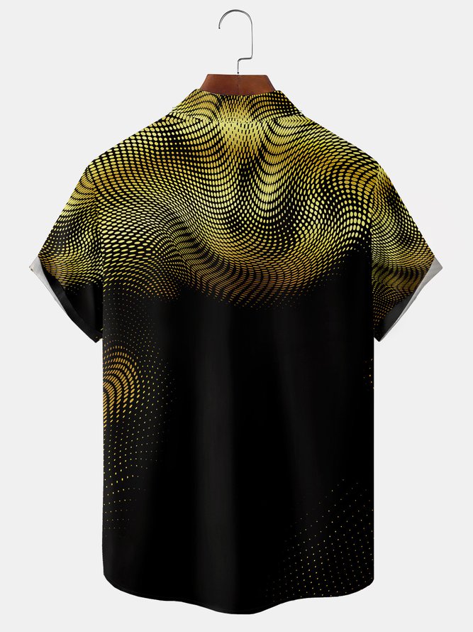 3D Geometric Gradient Chest Pocket Short Sleeve Shirt