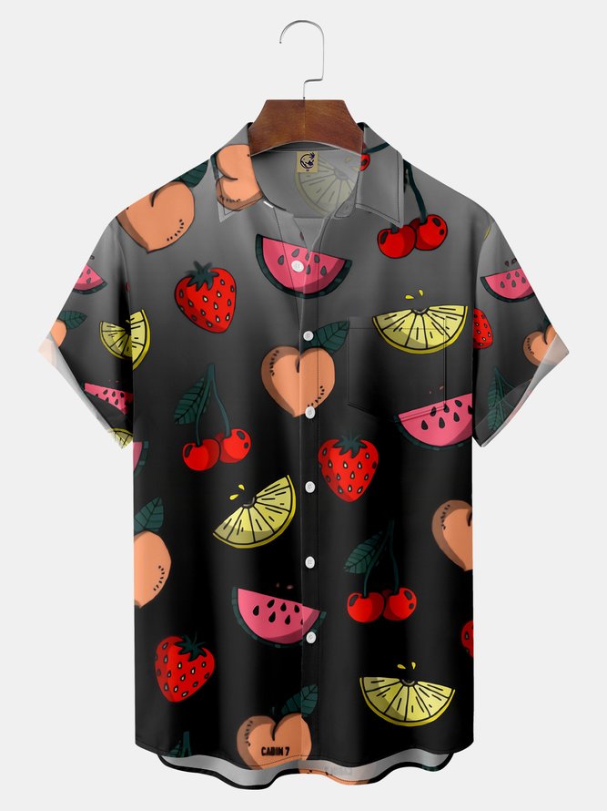 Gradient Fruit Chest Pocket Short Sleeve Hawaiian Shirt