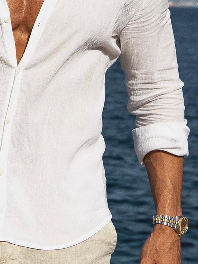Cotton-blend Long Sleeve Casual Shirt