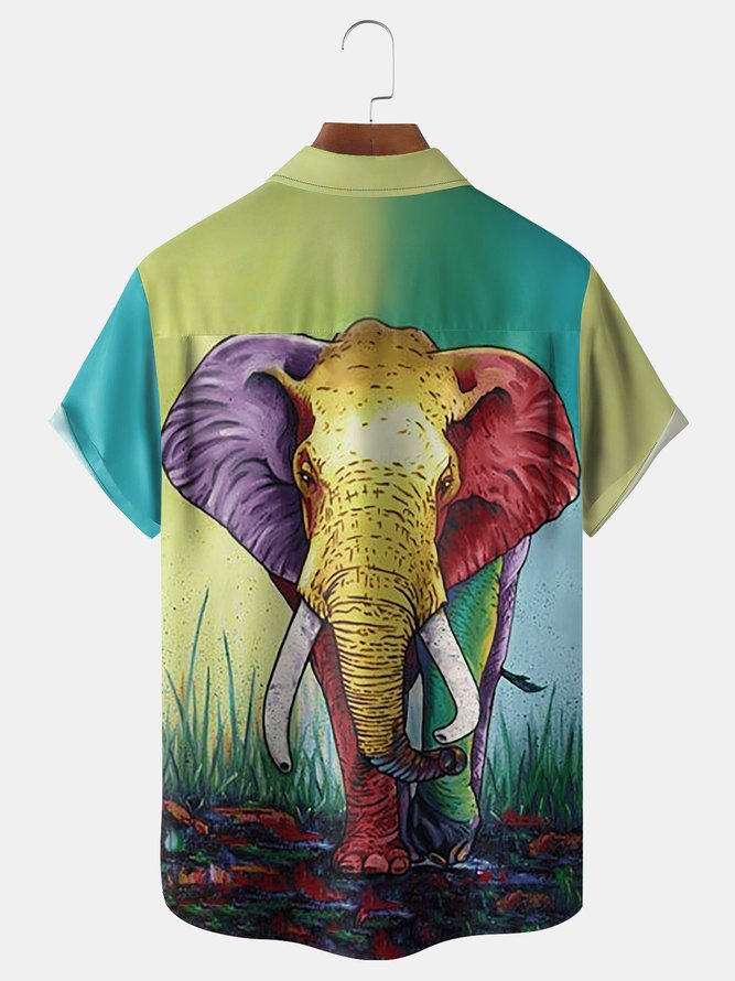 Elephant Chest Pocket Short Sleeve Shirt