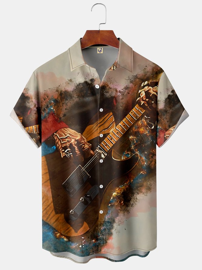 Guitar Chest Pocket Short Sleeve Casual Shirt