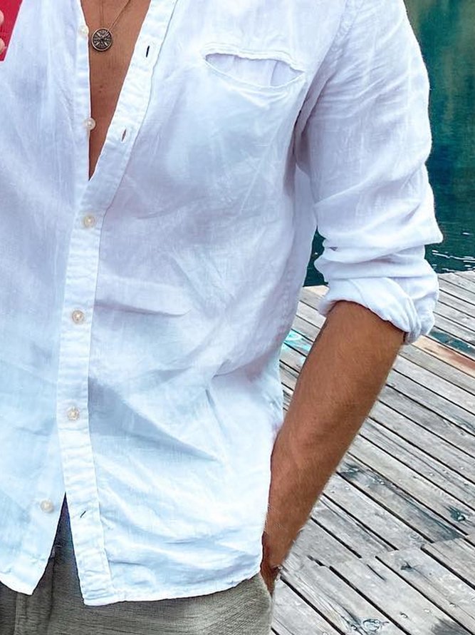 Cotton-blend Double Welt Pocket Long Sleeve Casual Shirt