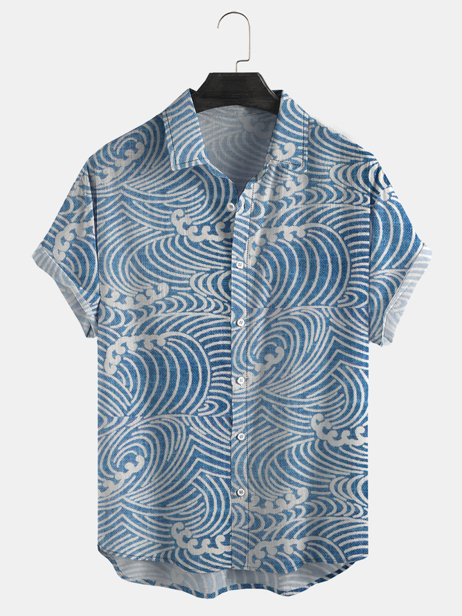 Ukiyoe Sea Wave Short Sleeve Hawaiian Shirt