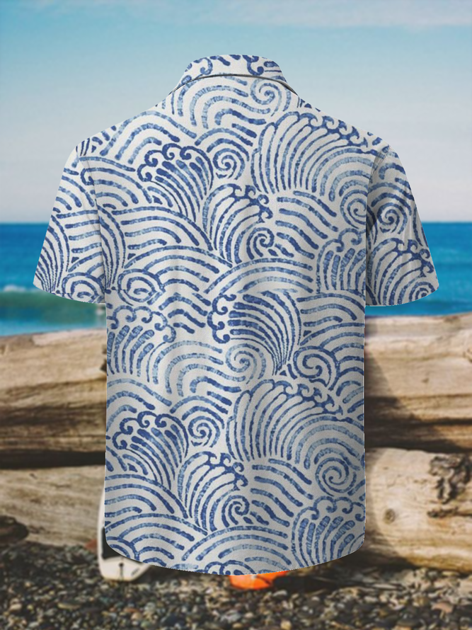 Ukiyoe Sea Wave Short Sleeve Aloha Shirt
