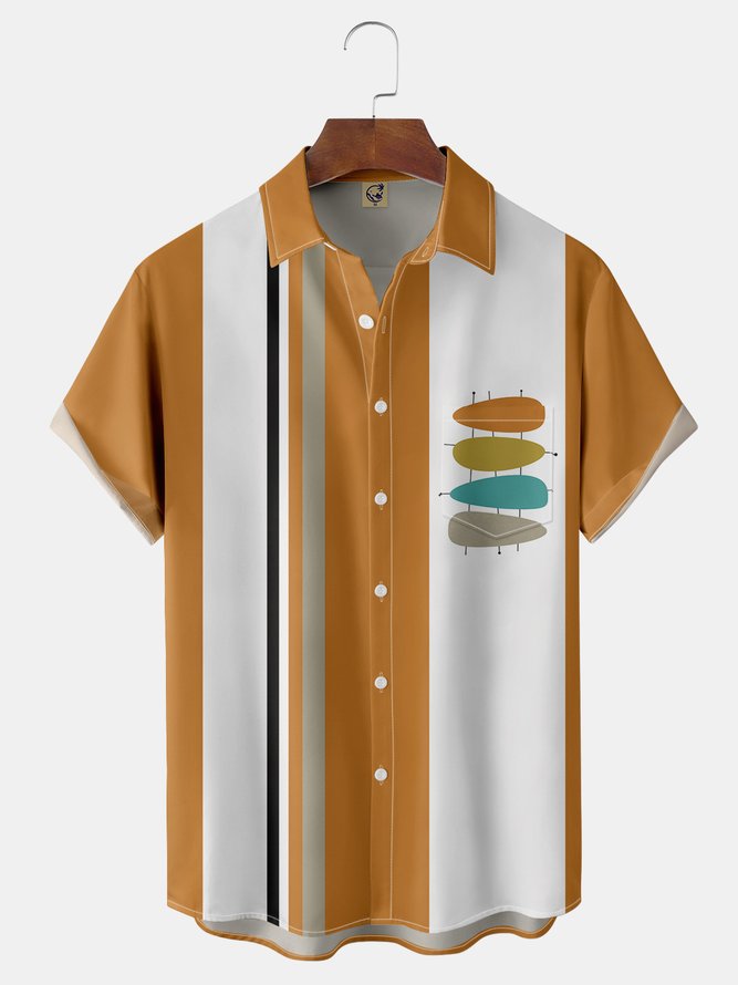 Mid Century Geo Chest Pocket Short Sleeve Bowling Shirt