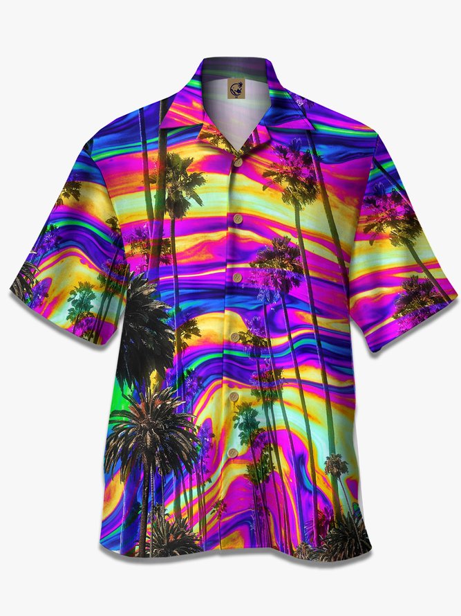 Coconut Tree Colorful Sky Short Sleeve Aloha Shirt