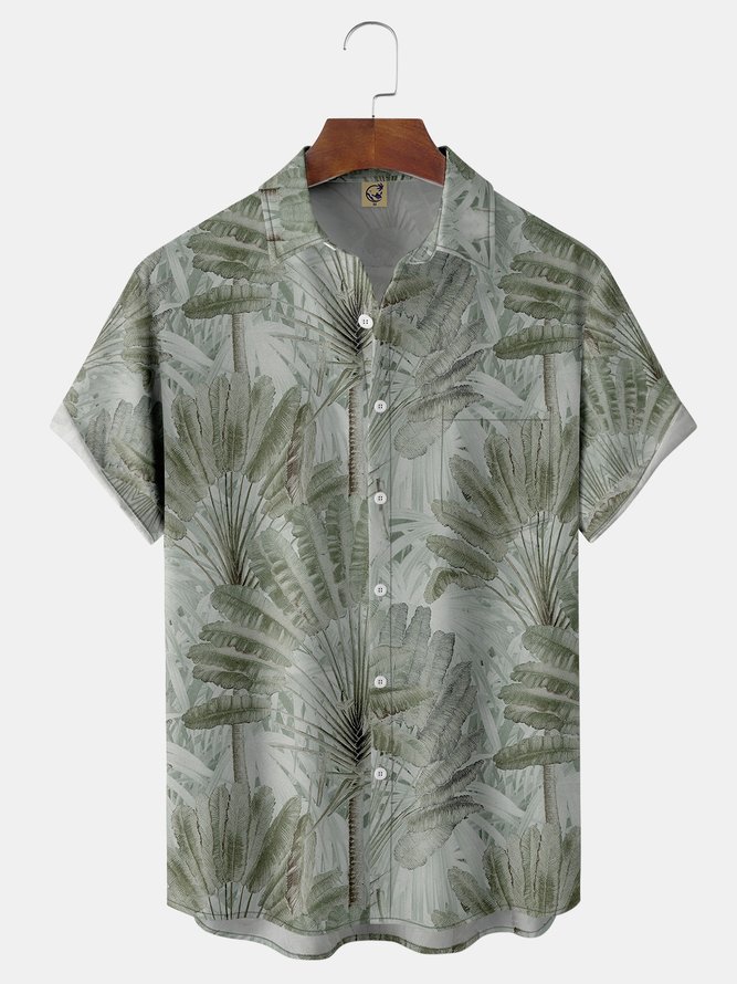 Palm Tree Chest Pocket Short Sleeve Hawaiian Shirt