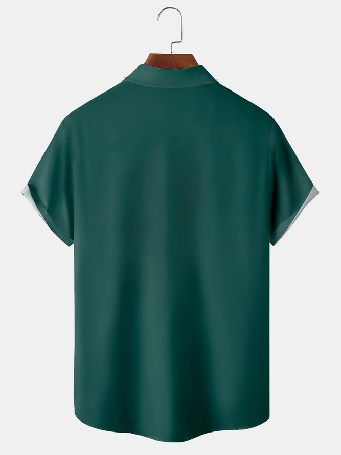 Colorful Geometric Chest Pocket Short Sleeve Bowling Shirt